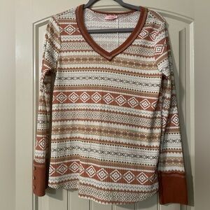 Elegant V-Neck Sweater with Geometric Patterns